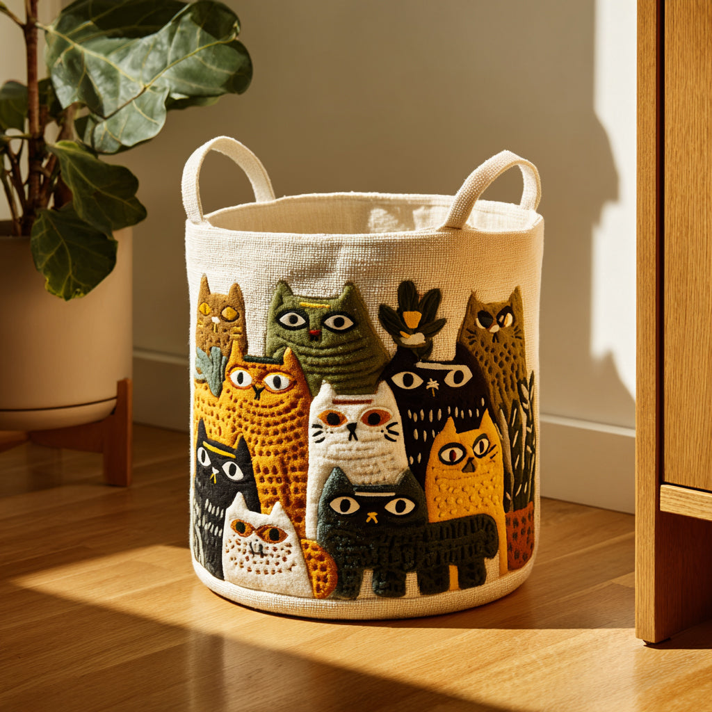 Cat Meadow Quilted Laundry Basket Clothes Hamper Useful Gift For New Home