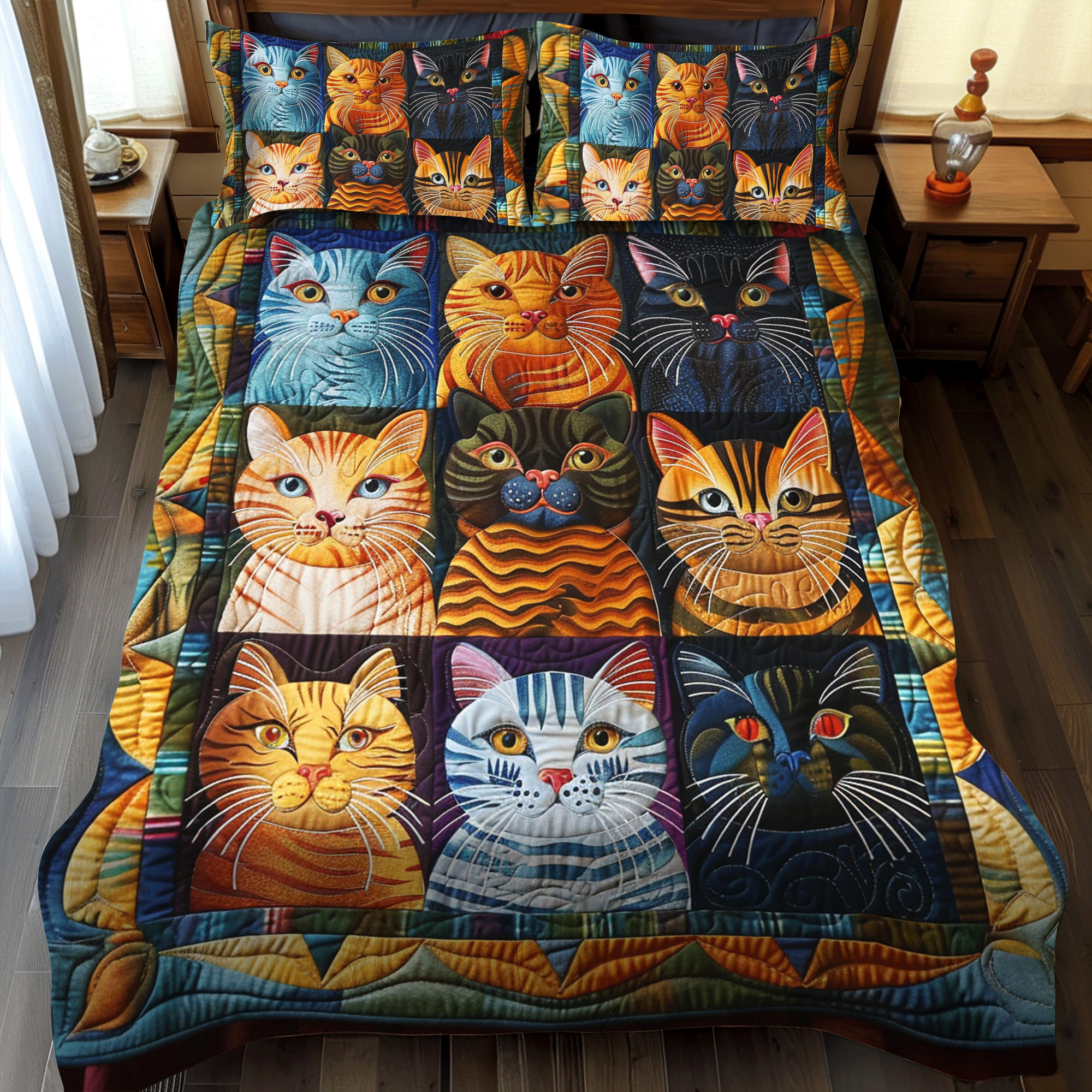 Cat Parade Quilted Bedding Set Bedspread Set Cat Lover Store