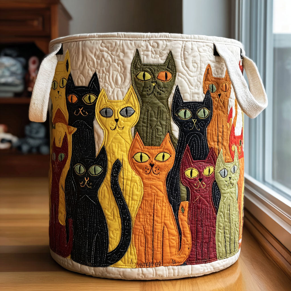 Cat Parade Quilted Laundry Basket Foldable Storage Bin Cool Cat Gifts