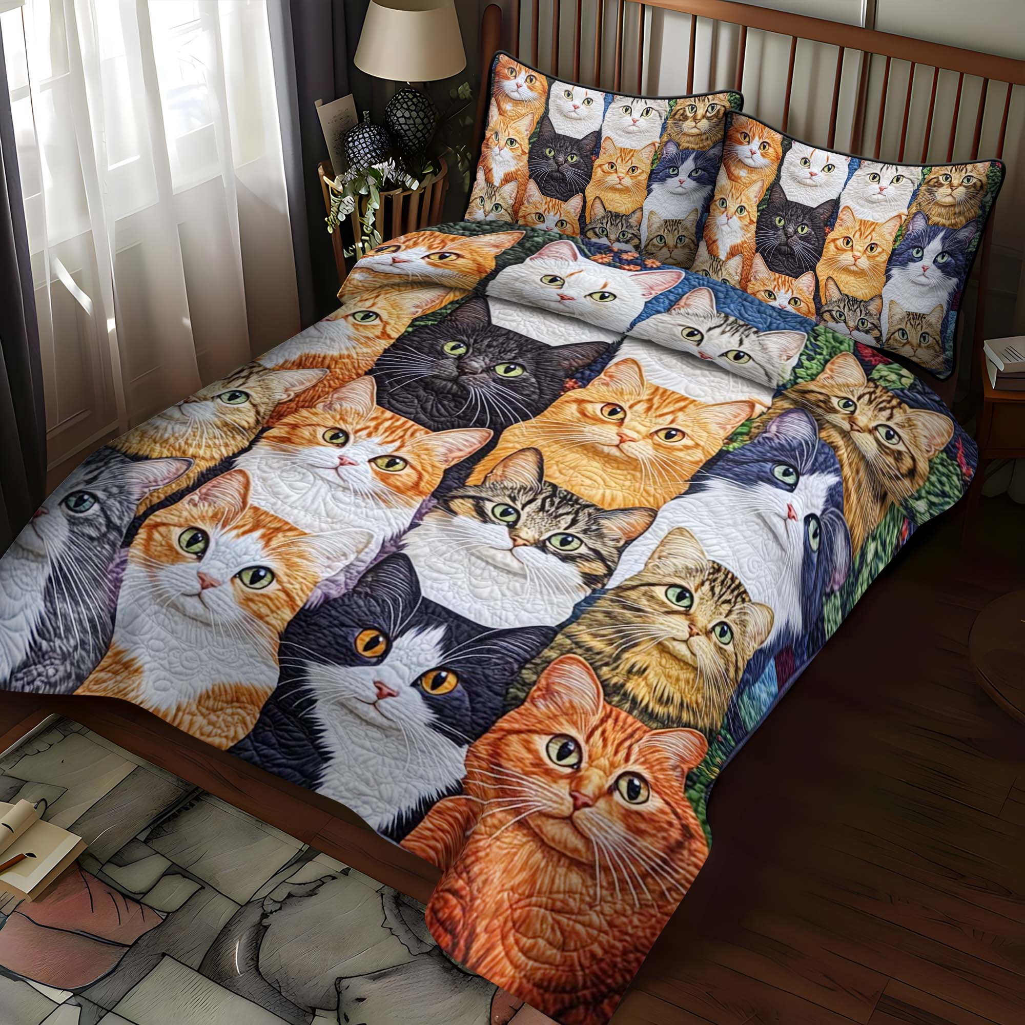 Cat Portraits Quilted Bedding Set Cute Bed Sheets Best Cat Presents