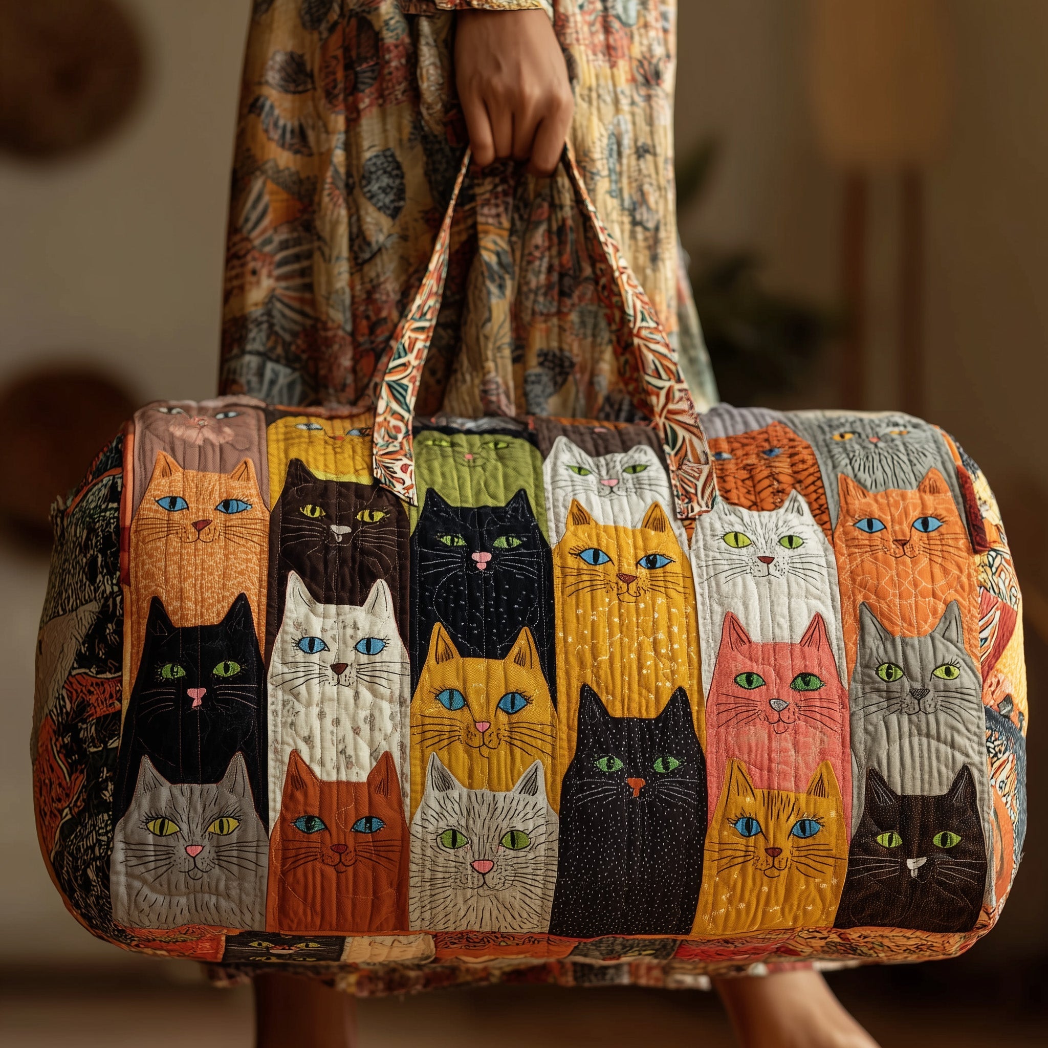 Cat Quilted Duffle Bag Duffel Weekender Bag Cat Lovers Owners Presents