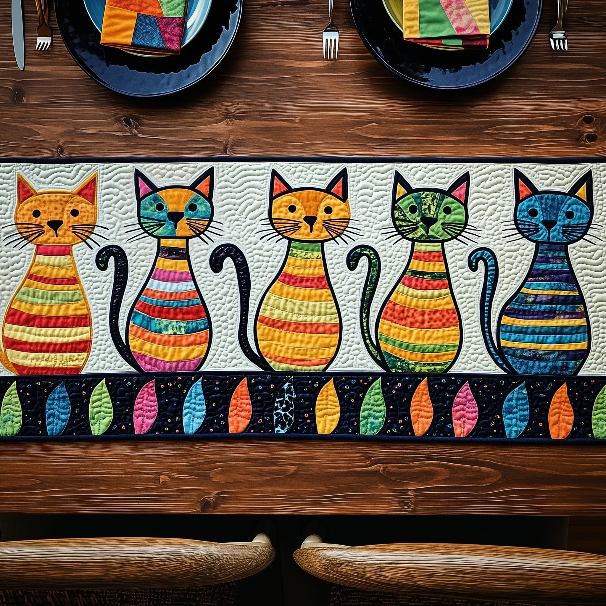 Cat Quilted Table Runner Dining Room Table Decor Present Ideas For Cat Lovers