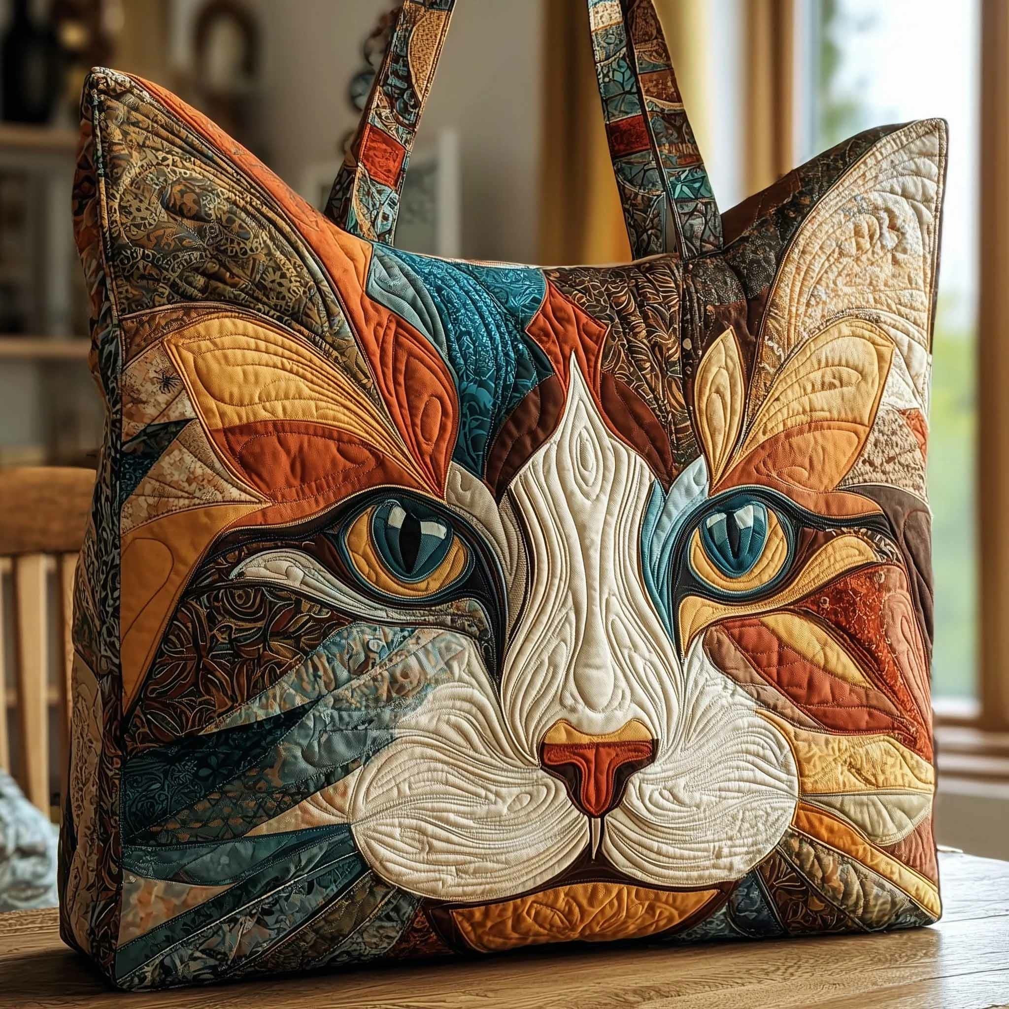 Cat Quilted Tote Bag Versatile Eco-friendly Bag For Travel Gift For Cat Lover