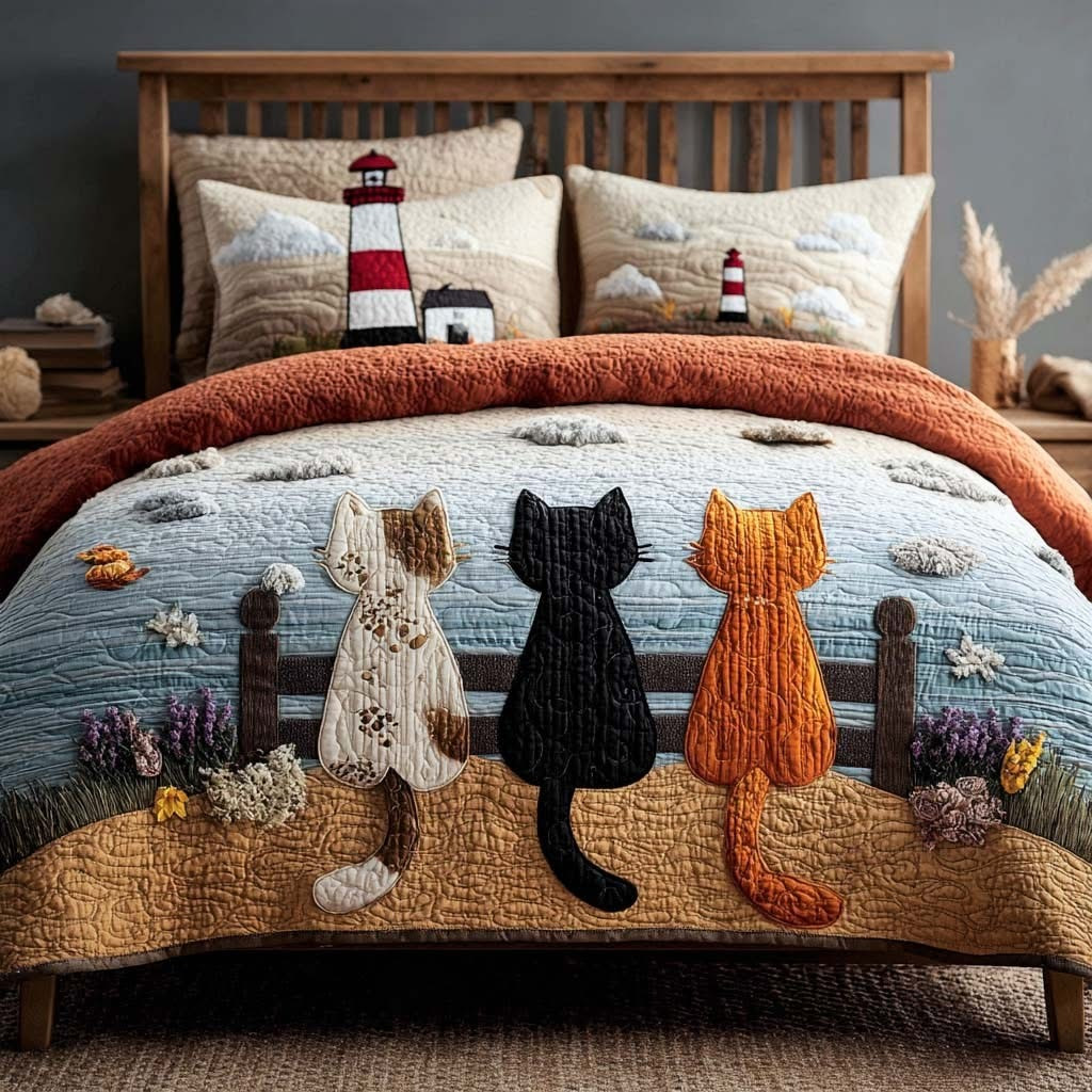 Cat Squad Dreamy Quilted Bedding Set Bedroom Decorations Gifts For Cat Lovers