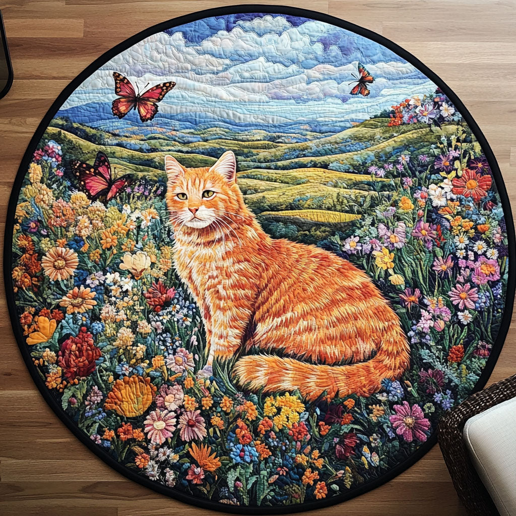 Catnap Charm Quilted Round Mat Rug Round Cat Present Ideas Xmas