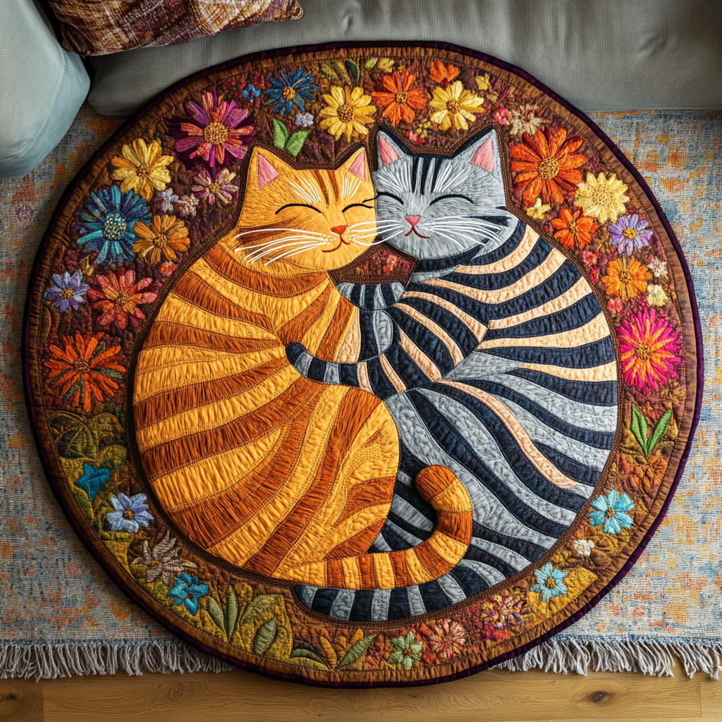 Catnap Delight Quilted Round Mat Round Rug Carpet Cat Christmas Gifts