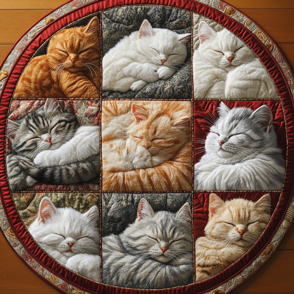 Catnap Quarters Quilted Round Mat Small Round Carpet Rugs Cat And Owner Gifts