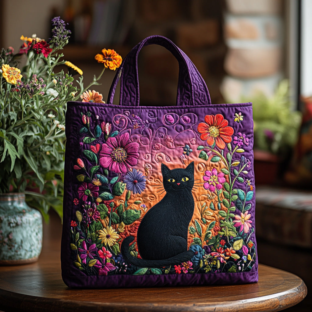 Catnip Nights Quilted Tote Bag Handbag For Women Presents For Cat Lovers