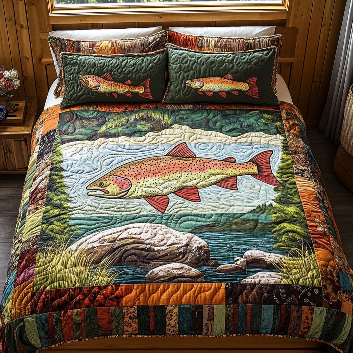 Caught in the Current Quilted Bedding Set Cute Sheet Sets Cool Gifts For Fishermen