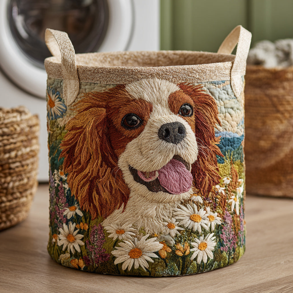 Cavalier Bloom Bright Quilted Laundry Basket Best Dirty Clothes Hamper Best Presents For Dog Lovers