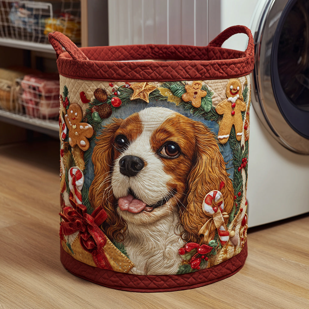 Cavalier Christmas Cookie Quilted Laundry Basket Best Clothes Hamper Dog Themed Gifts