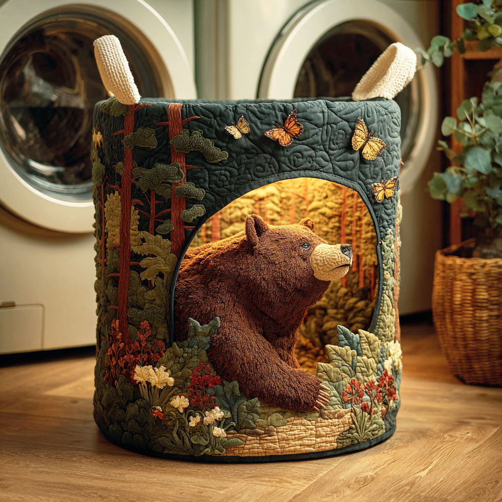 Cave Bear Quilted Laundry Basket Home Decor Top Father's Day Gifts