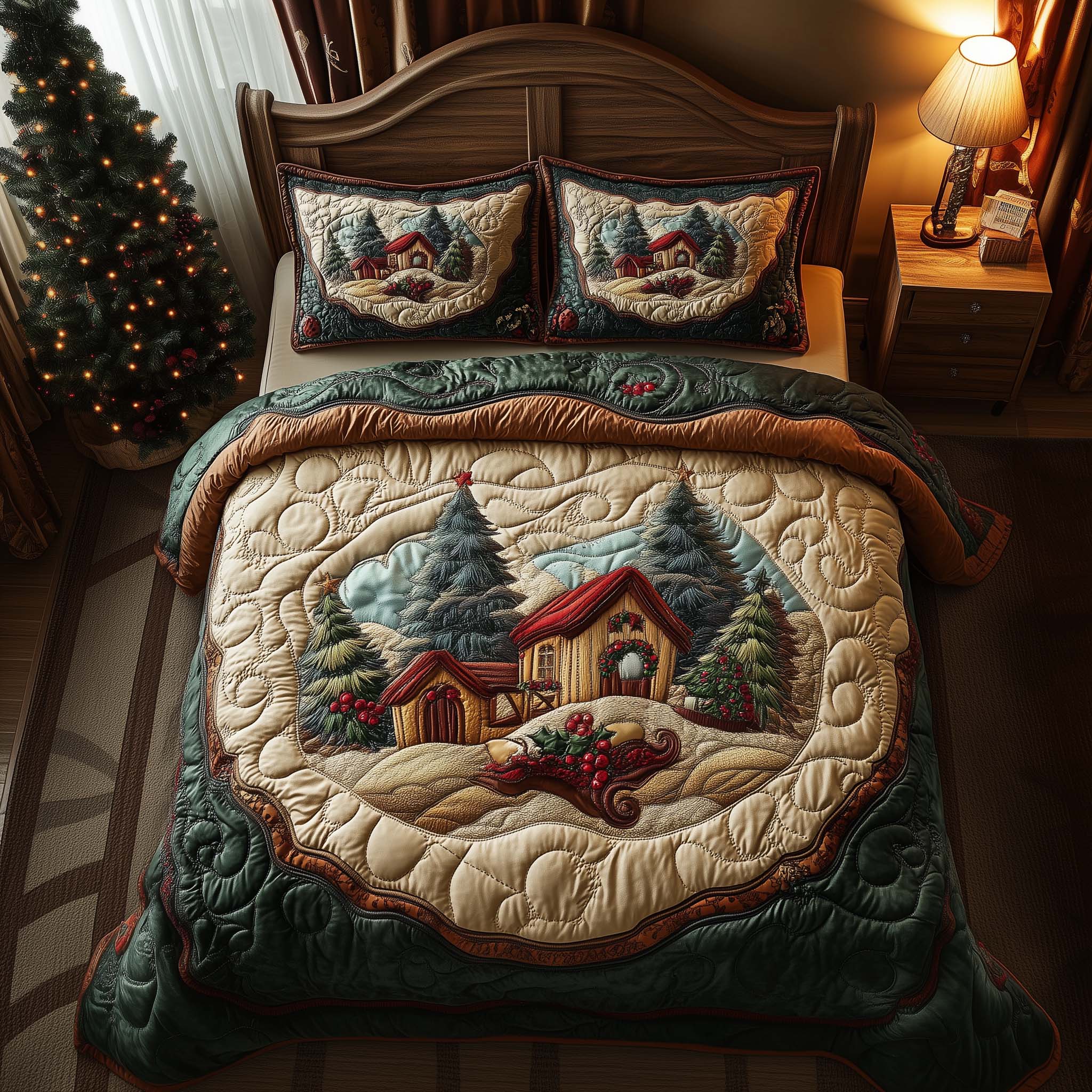 Cave Village Quilted Bedding Set Christmas Comforter Christmas Presents For Her