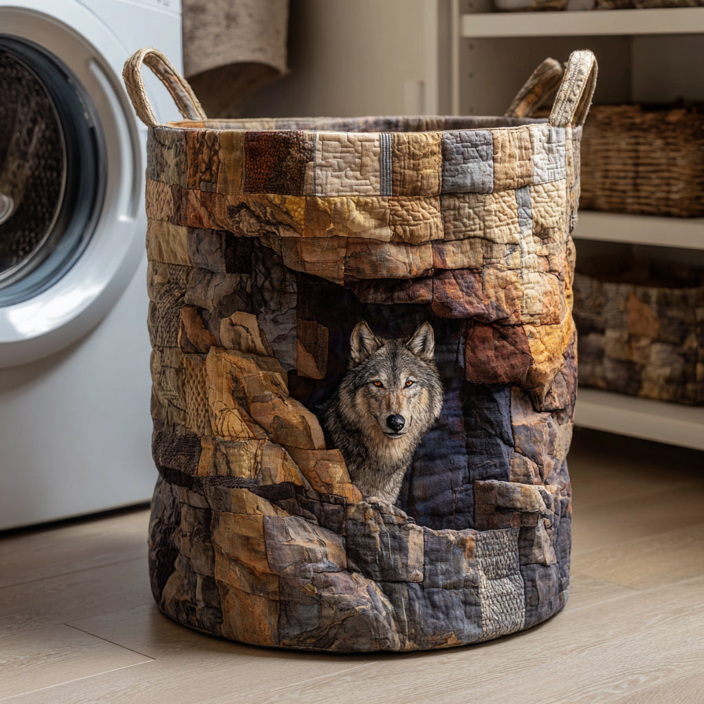 Cave Wolf Guardian Quilted Laundry Basket Home Decor Shop Gifts For Father In Law