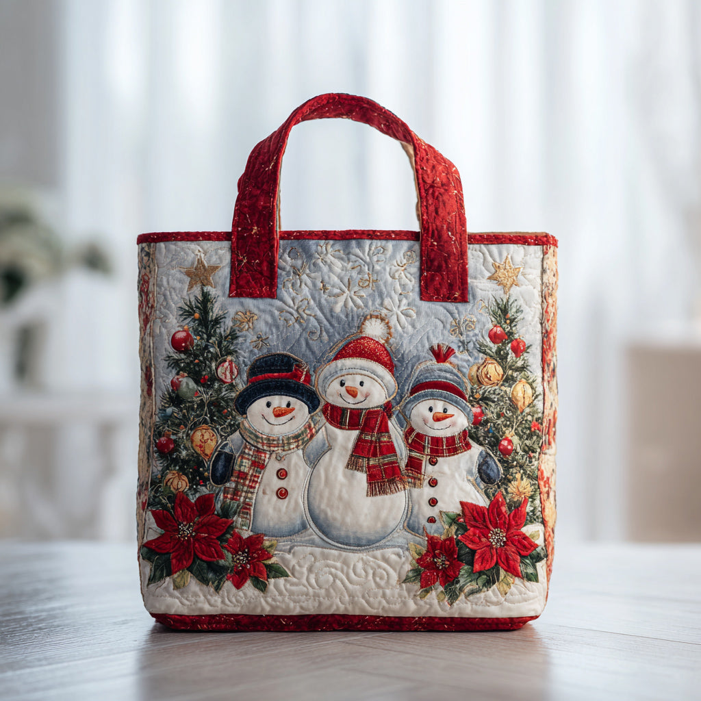 Celebration Snowman Quilted Tote Bag Best Handbag For Everyday Use Christmas Presents For Girlfriend