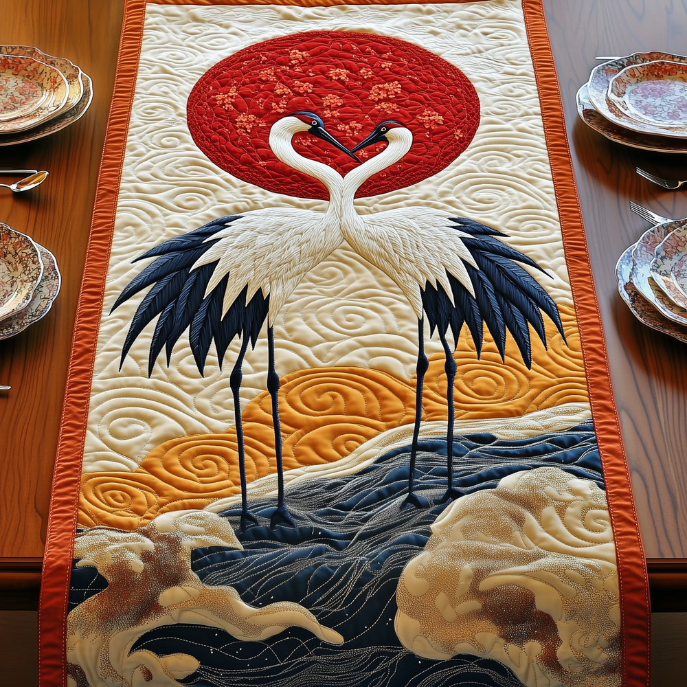 Celestial Crane Quilted Table Runner Kitchen Decor Great Mothers Day Gift