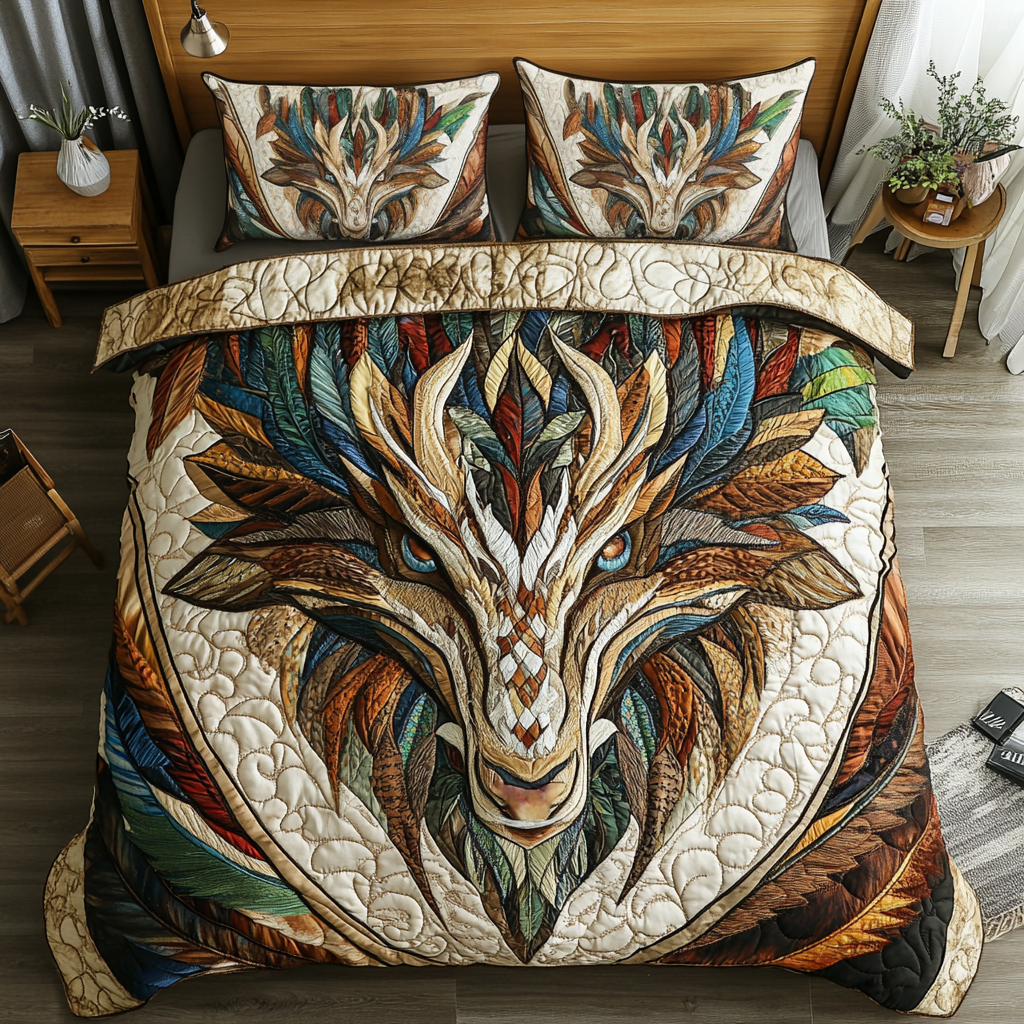 Celestial Dragon Quilted Bedding Set Bedroom Decor Dragon Themed Presents