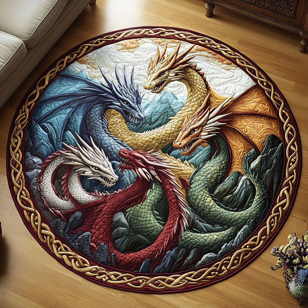Celestial Dragon Quilted Round Mat Round Matts Birthday Presents For Dragon Lovers