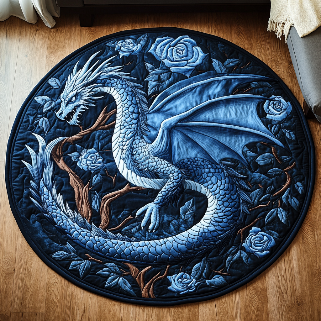 Celestial Dragon Quilted Round Mat Round Shape Rug Best Dragon Gifts For Christmas