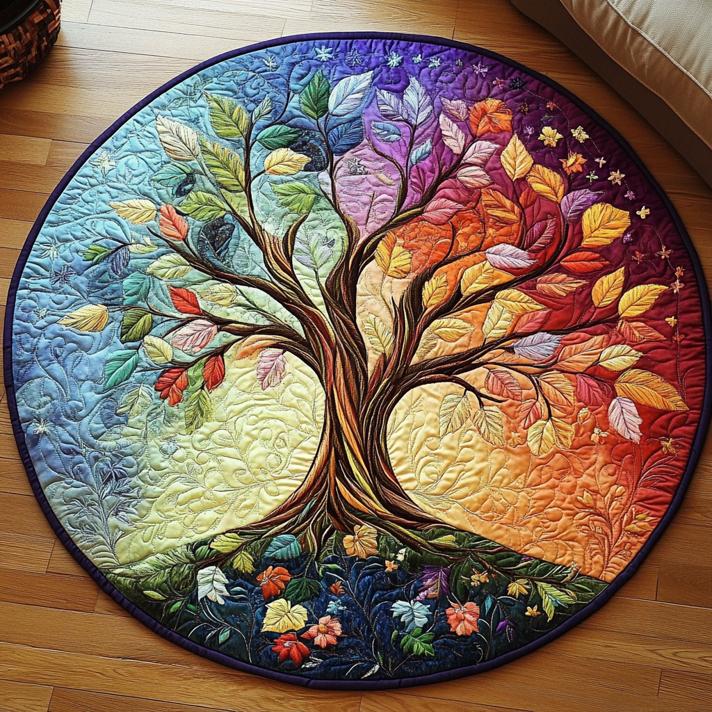 Celestial Dreams Quilted Round Mat Large Round Carpet Rugs Tree Of Life Gifts For Grangarents