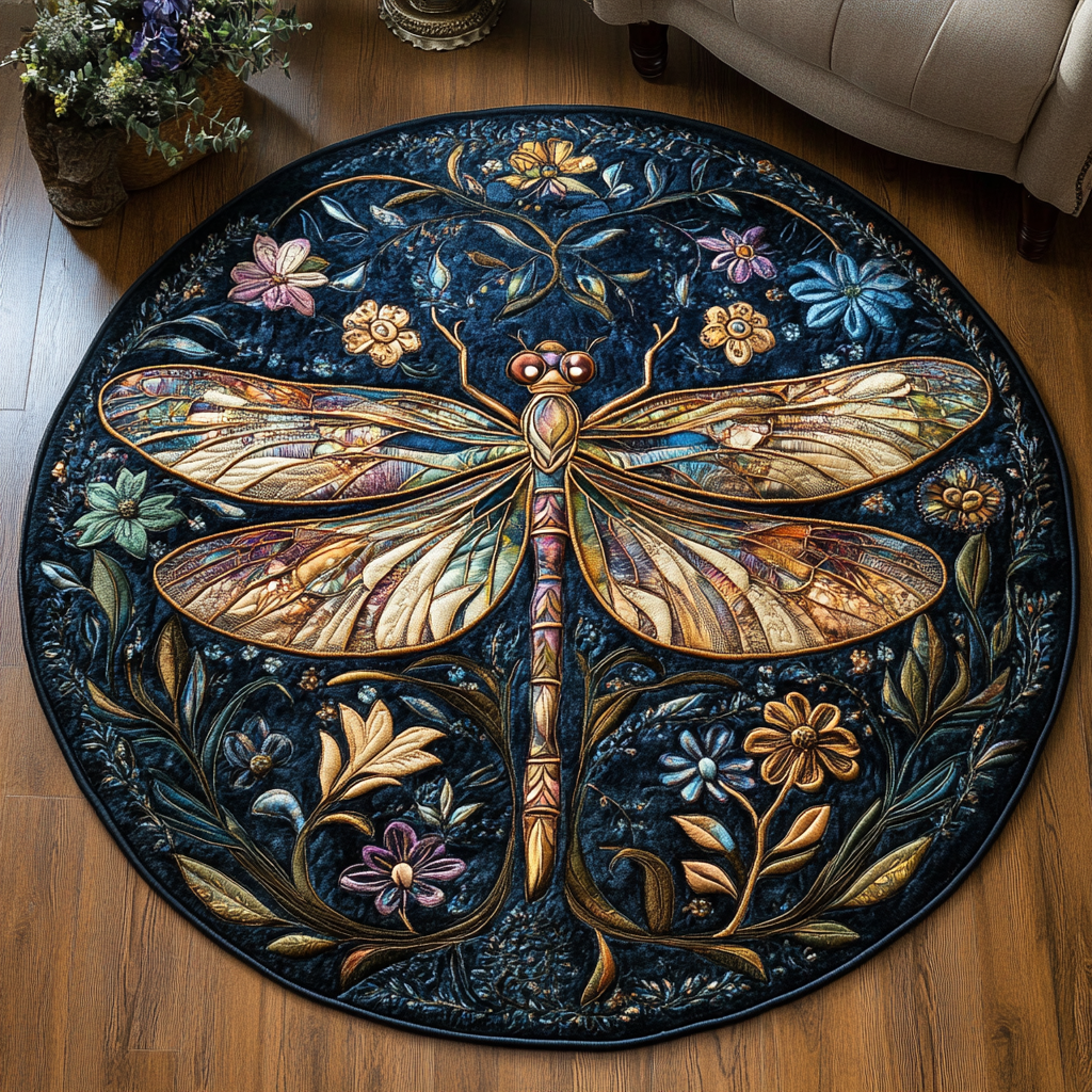 Celestial Hover Quilted Round Mat Round Holiday Rugs Unusual Dragon Gifts