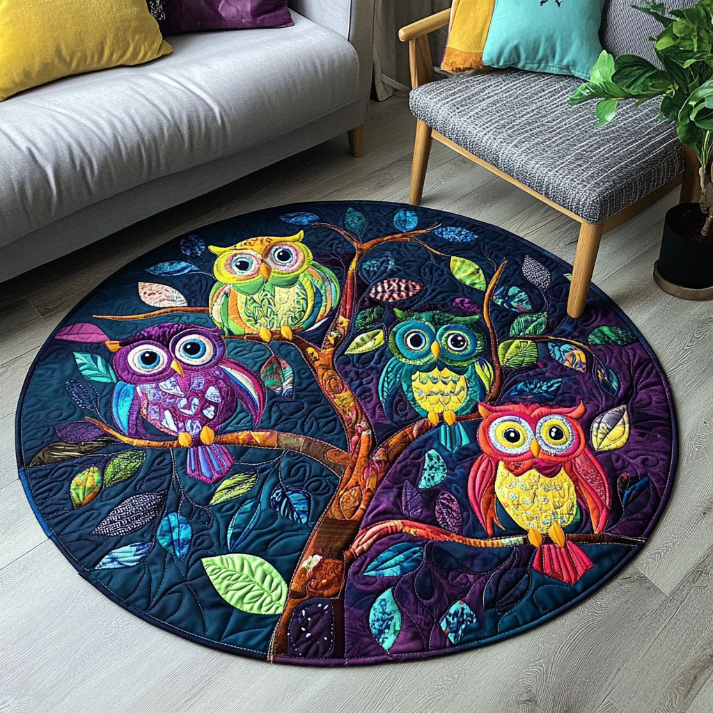 Celestial Owls Quilted Round Mat Living Room Design Mother's Day Gifts For Grandma