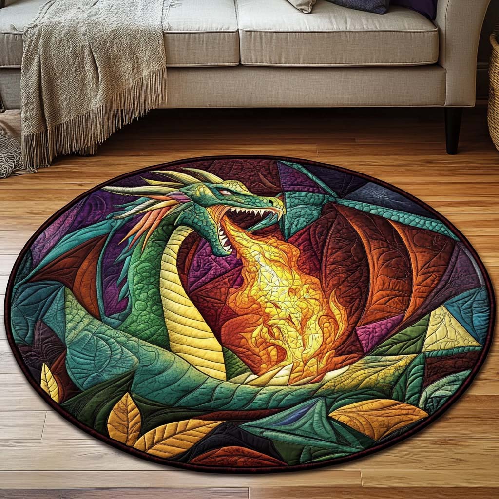 Celestial Roar Quilted Round Mat Living Room Decoration Dragon Father's Day Gifts