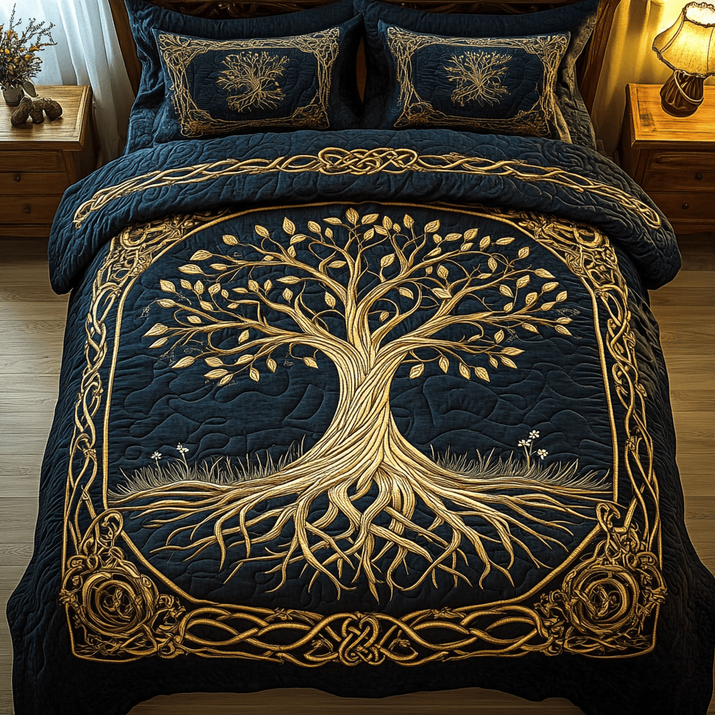 Celestial Roots Quilted Bedding Set Aesthetic Room Decor Tree Of Life Gifts For Mom