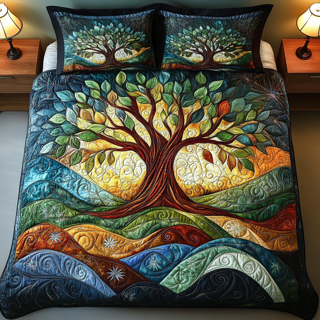 Celestial Roots Quilted Bedding Set Unique Bed Sheet Set Tree Of Life Gifts For Him
