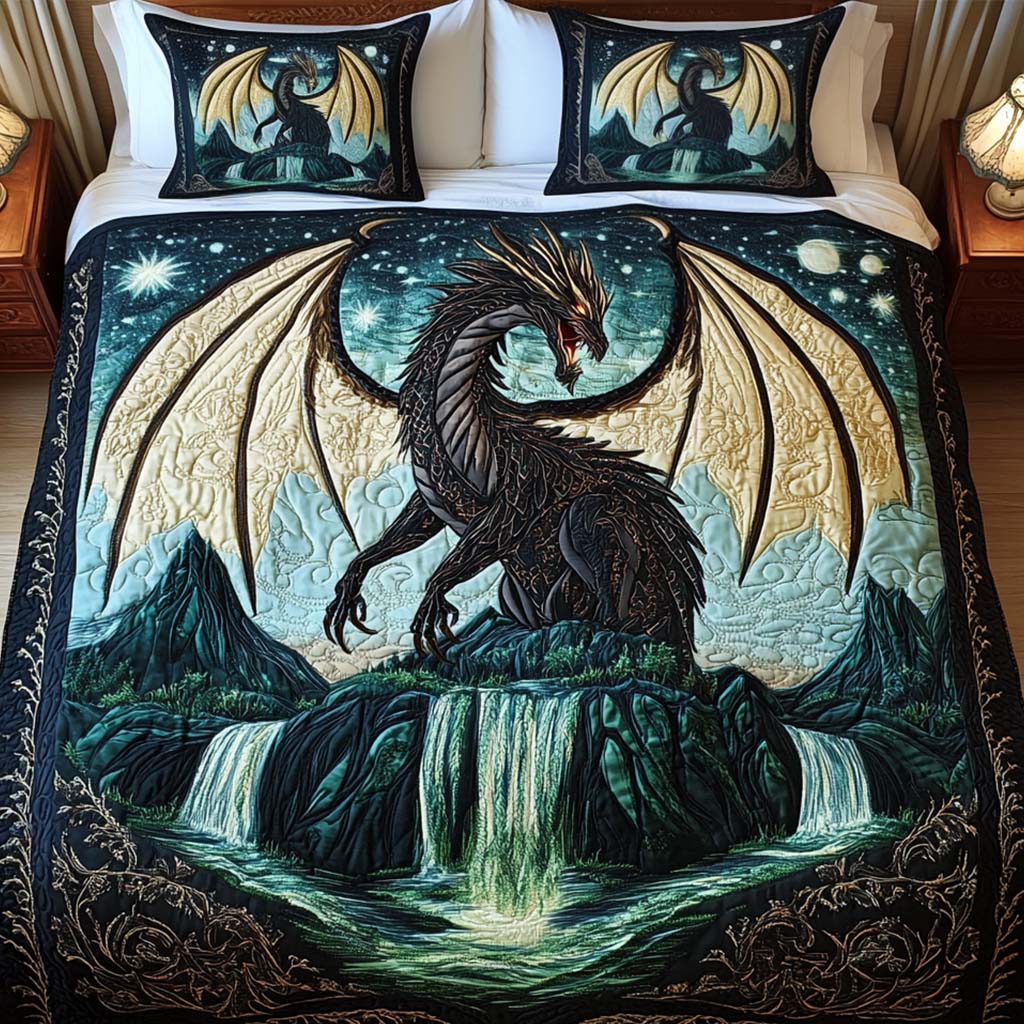 Celestial Shadow Quilted Bedding Set Unique Sheet Sets Great Dragon Lover Gifts