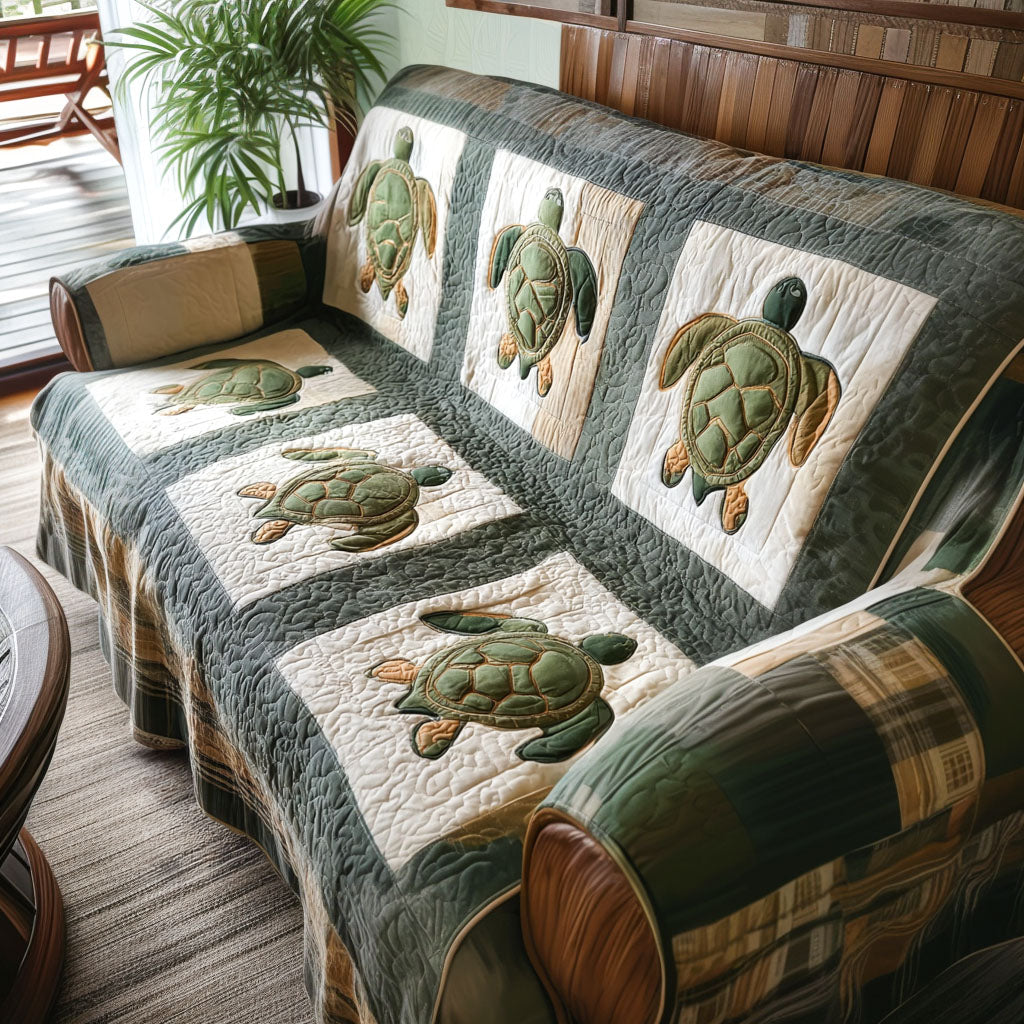 Celestial Shell Quilted Sofa Cover Sofa Protector Sea Turtle Gift Shop