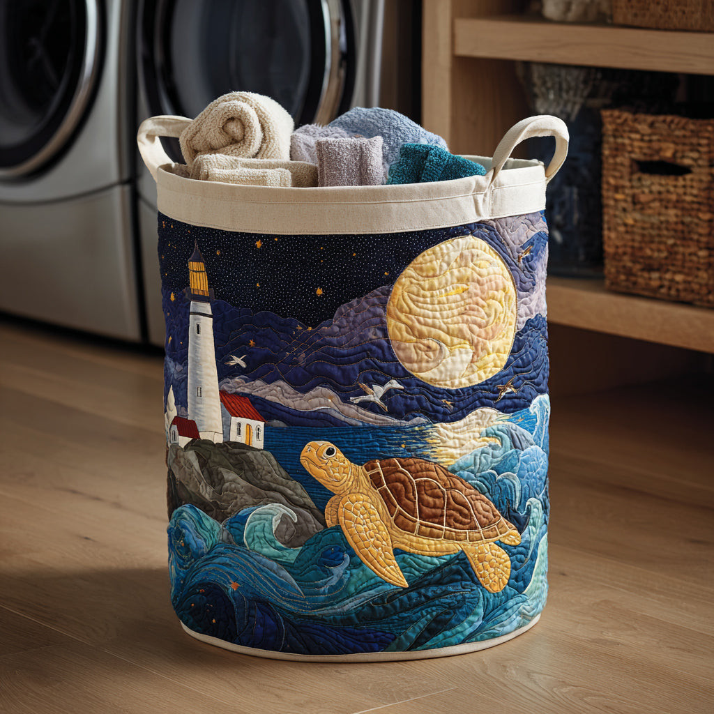 Celestial Turtle Night Quilted Laundry Basket Dirty Clothes Basket Sea Turtle Themed Gifts