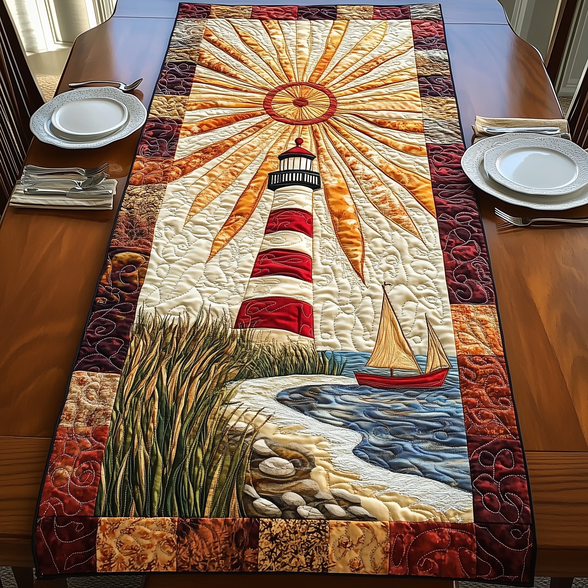 Celestial Watchtower Quilted Table Runner Cool Table Runner Lighthouse Gifts Items