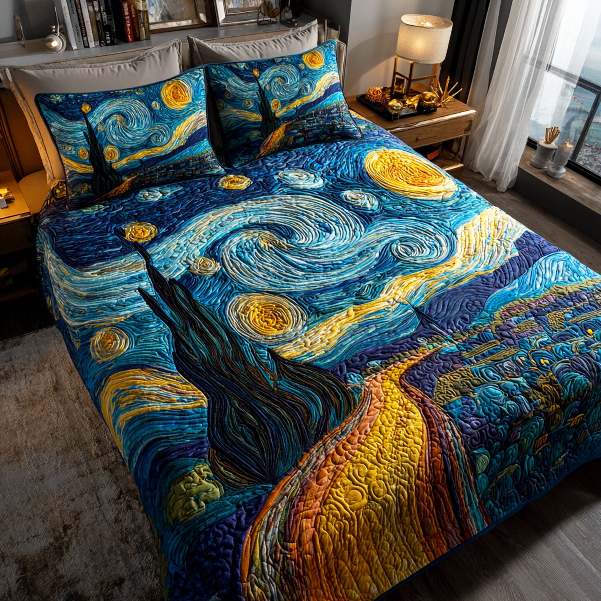 Celestial Waves Quilted Bedding Set Cute Sheet Sets Perfect Father's Day Gifts
