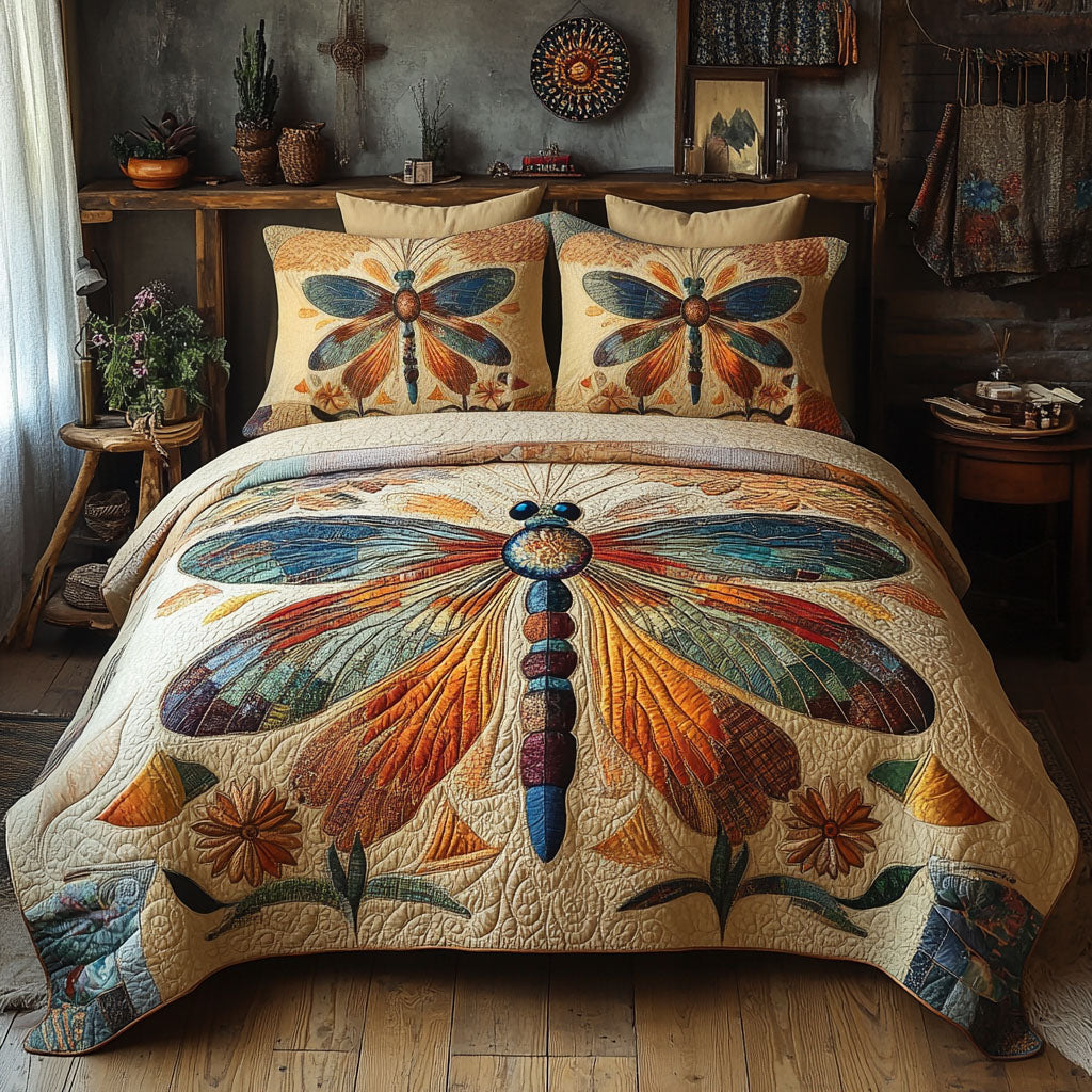 Celestial Wings Quilted Bedding Set Cute Bed Sheets Best Dragonfly Lover Gifts For Her
