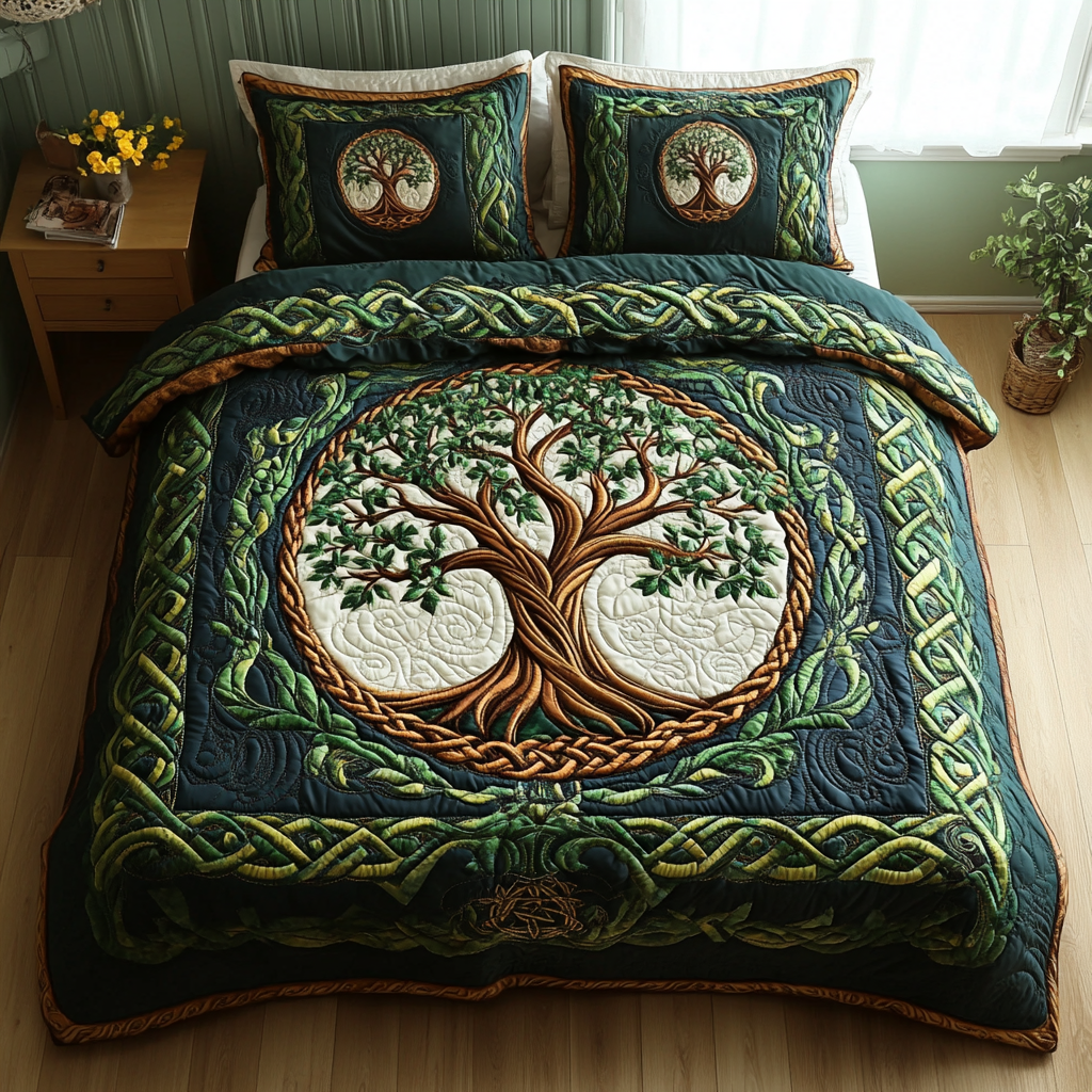 Celtic Canopy Quilted Bedding Set Bed Decorations Tree Of Life Gifts For Family