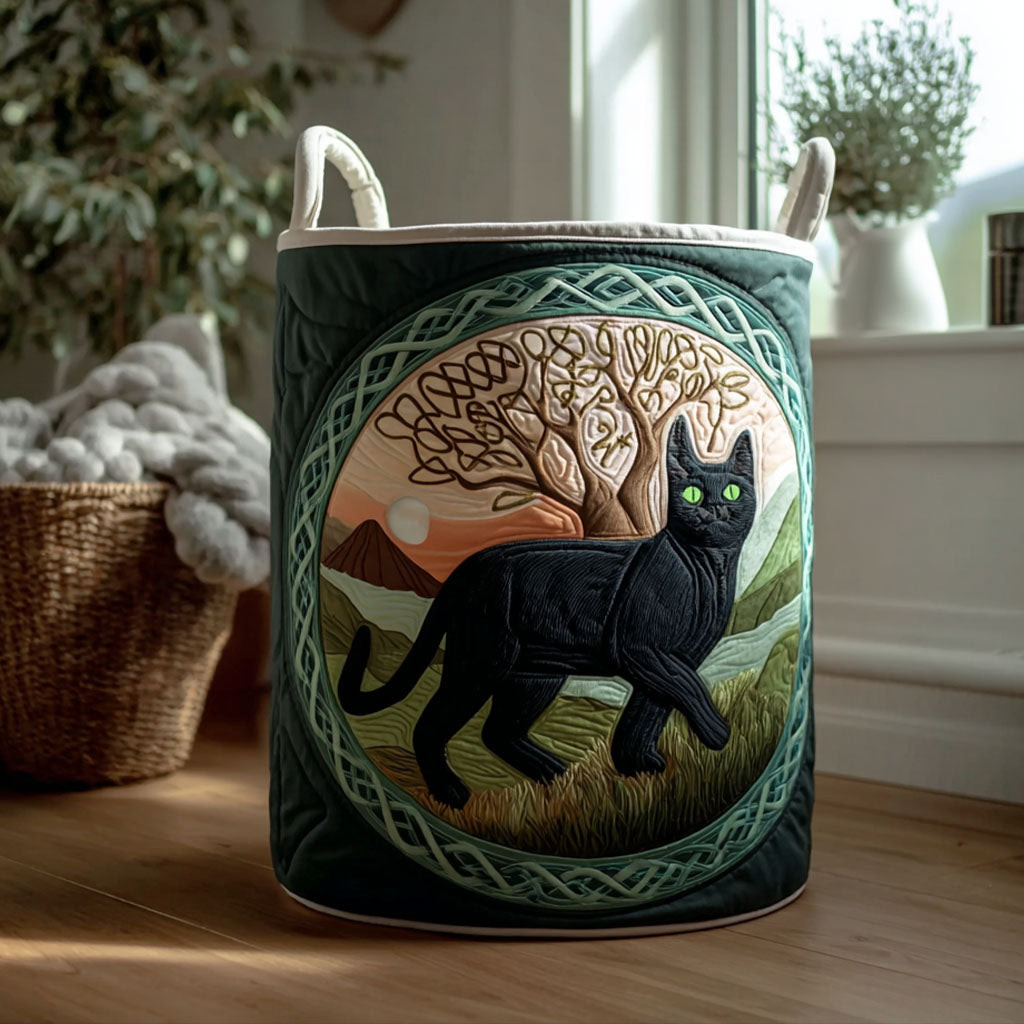 Celtic Charm Cat Quilted Laundry Basket Rustic Laundry Hamper Best Presents For Cat Lovers