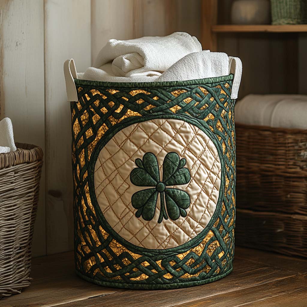 Celtic Clover Charm Quilted Laundry Basket Unique Cool Laundry Basket Best Irish Gifts