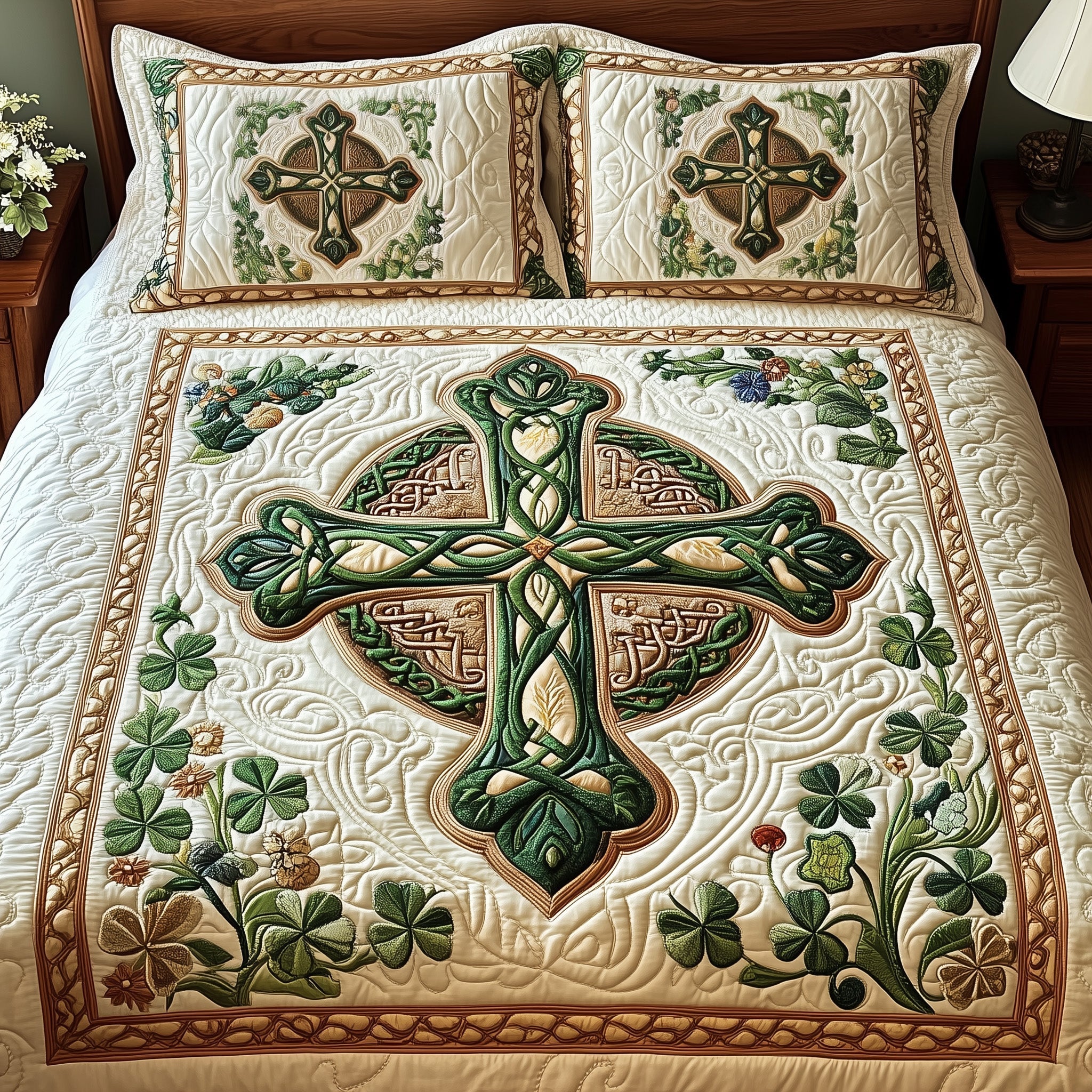 Celtic Cross Quilted Bedding Set Bedspread Quilts Celtic Gifts For Her