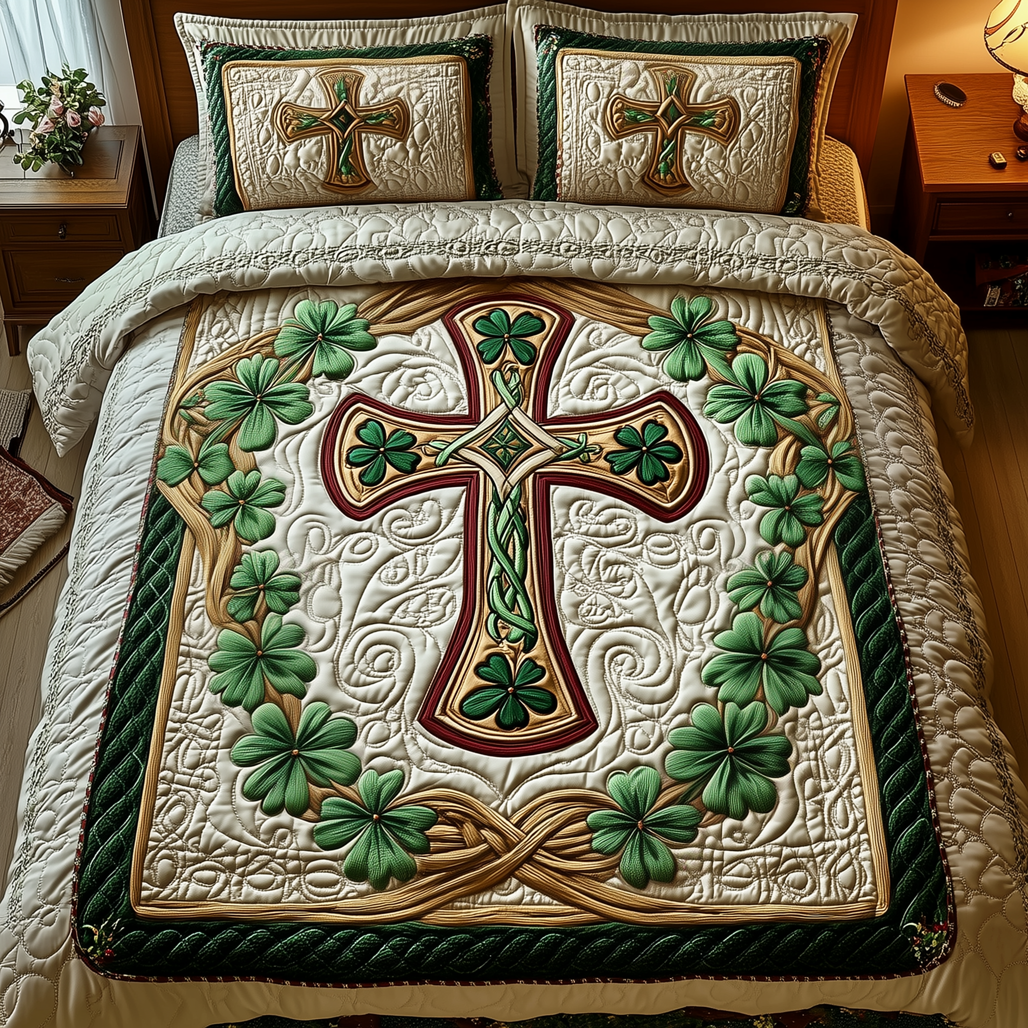 Celtic Cross Quilted Bedding Set Best Sheet Sets Cool St Patricks Day Gifts