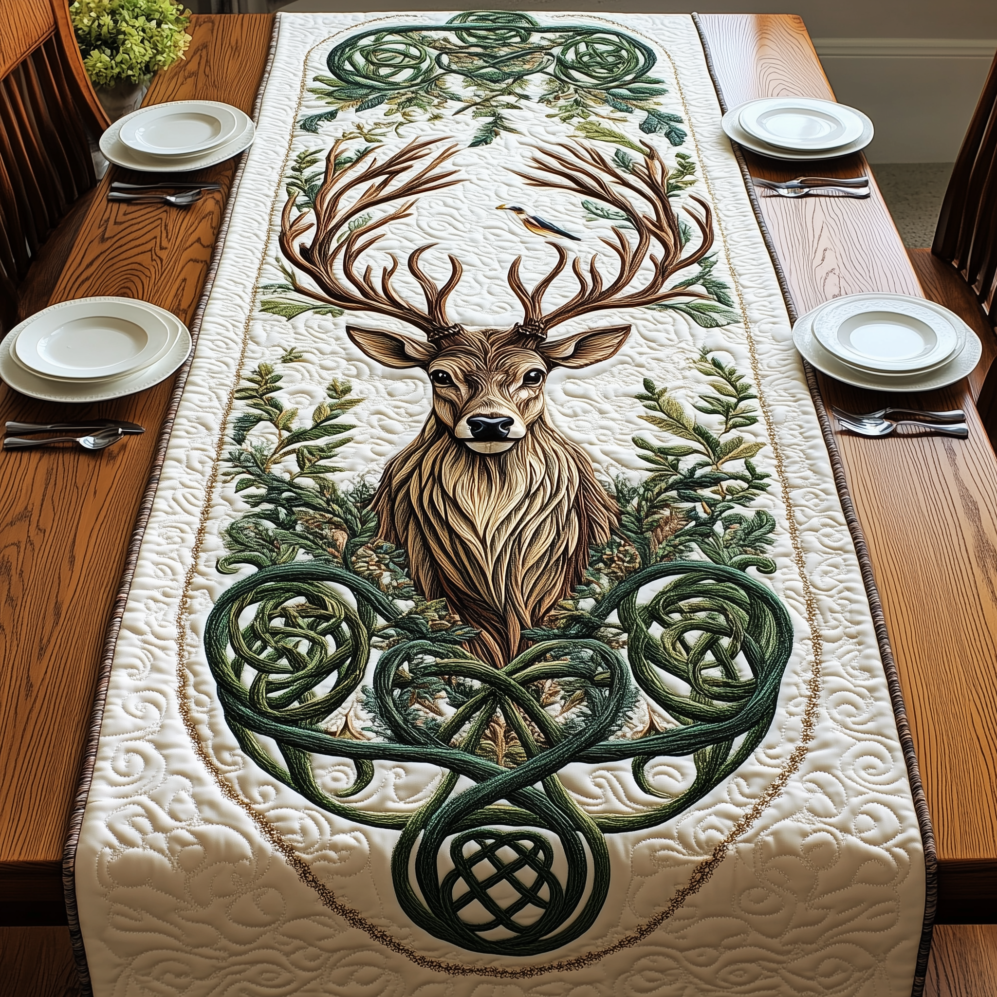 Celtic Forest Guardian Quilted Table Runner Unusual Table Runners Cool Gifts For Deer Hunters