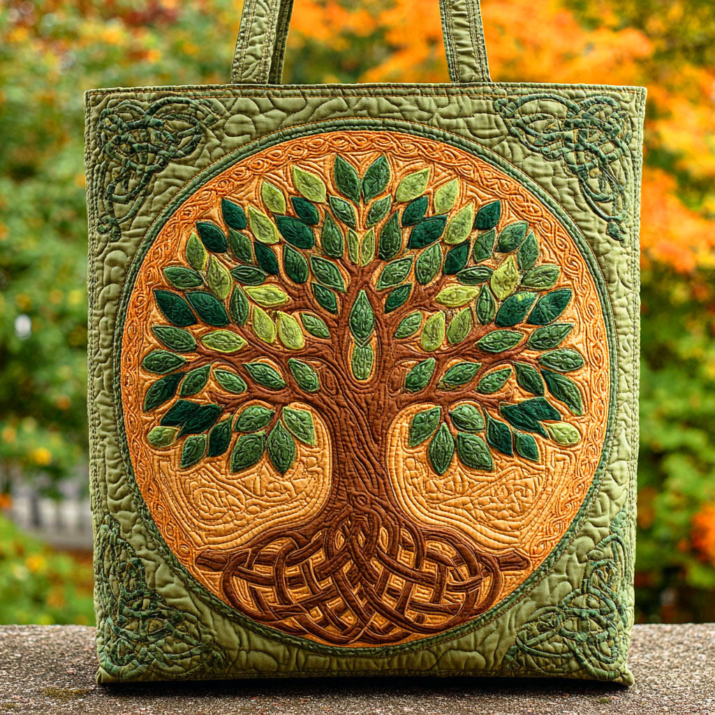 Celtic Green Roots Quilted Tote Bag Shoulder Bags For Women Tree Of Life Gifts Mother'S Day