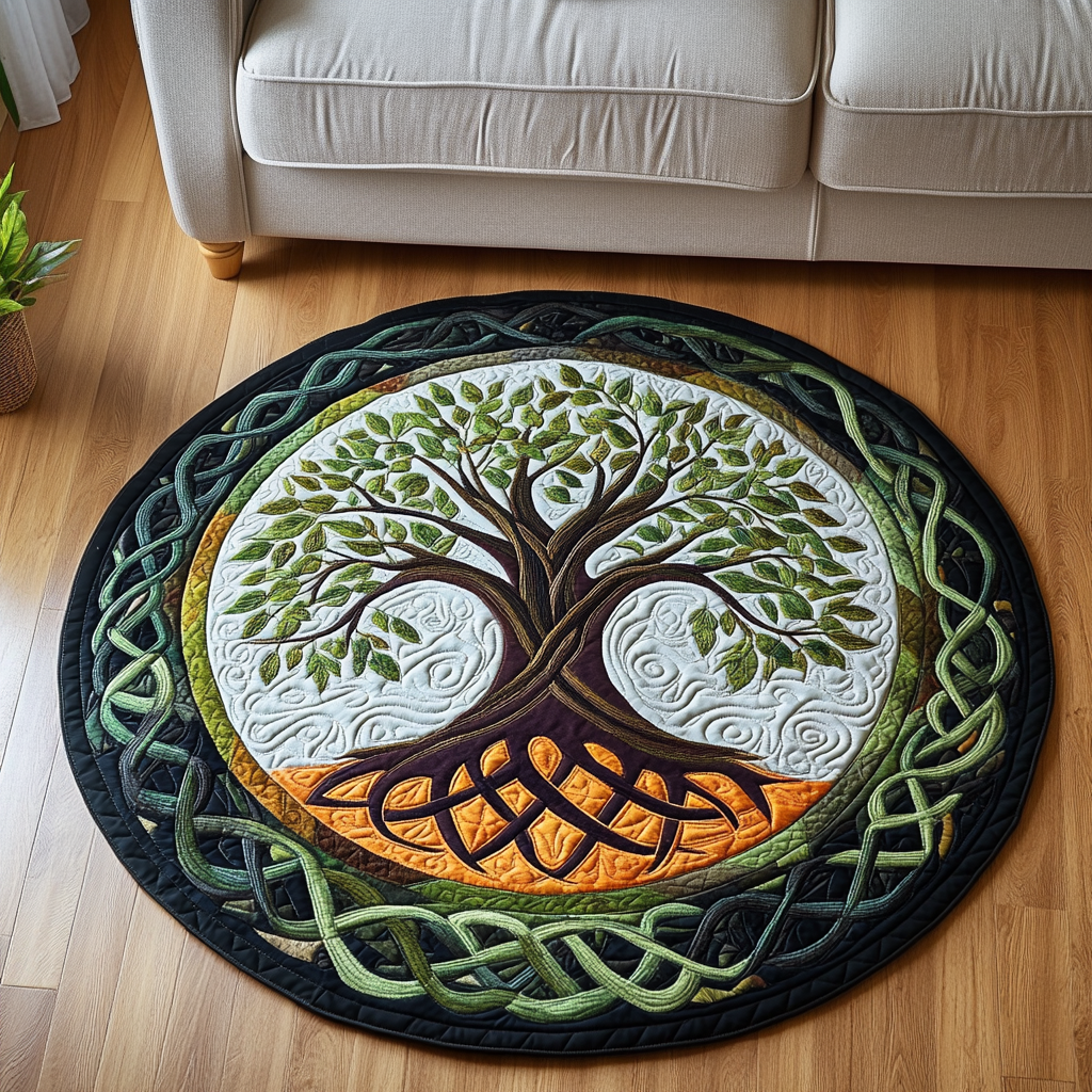 Celtic Harmony Quilted Round Mat Room Decor Tree Of Life Gifts For Mom