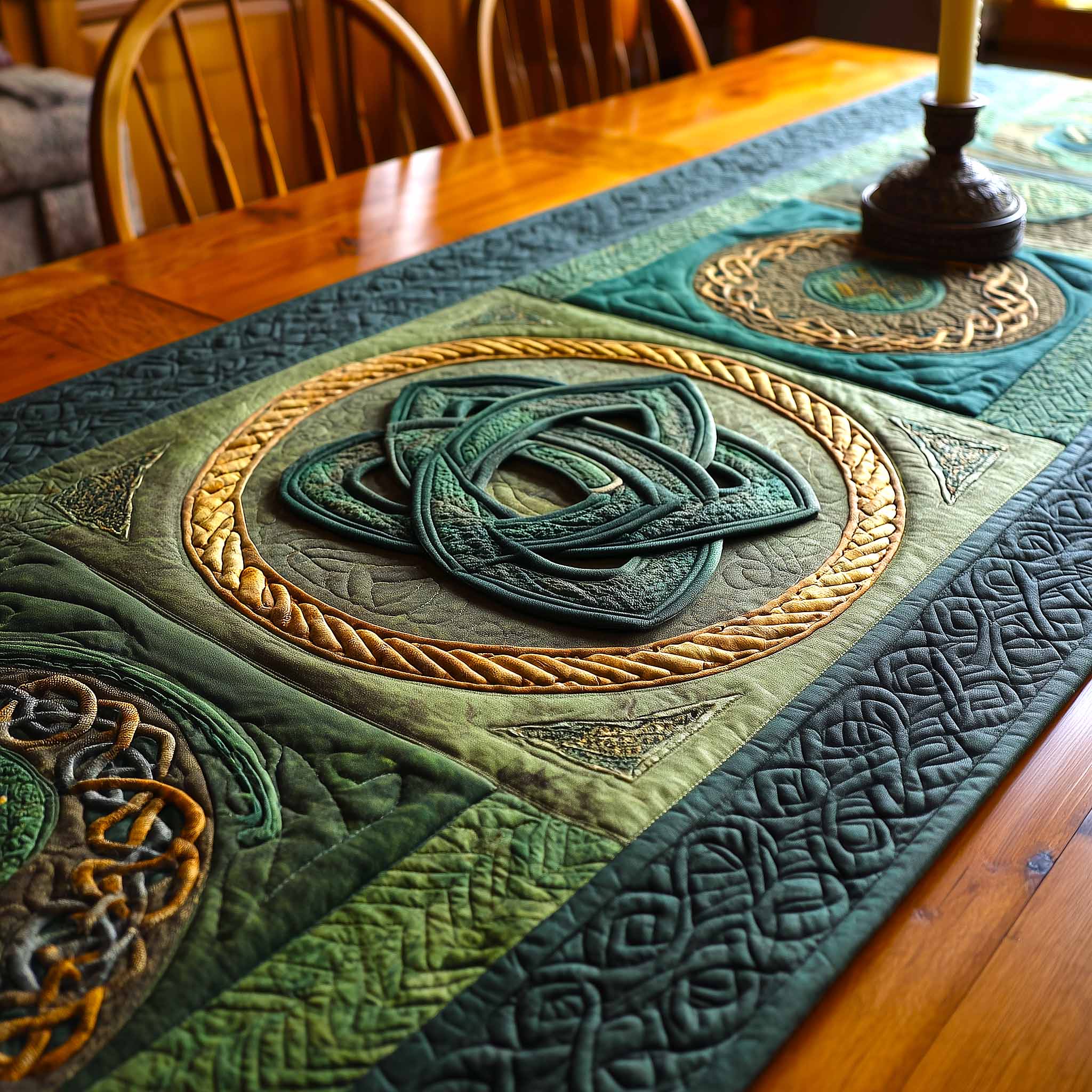 Celtic Knot Quilted Table Runner Dining Room Centerpieces St Patricks Gift