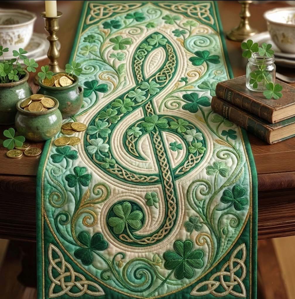 Celtic Rhythm Quilted Table Runner Dining Room Centerpieces Saint Patrick Gift