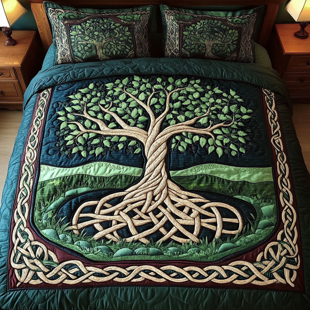 Celtic Roots Quilted Bedding Set Bedroom Decor Tree Of Life Memorial Gift