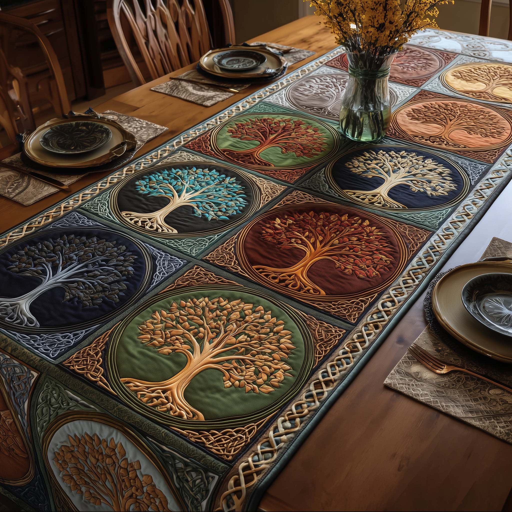 Celtic Roots Quilted Table Runner Dining Room Table Runners Tree Of Life Themed Gifts