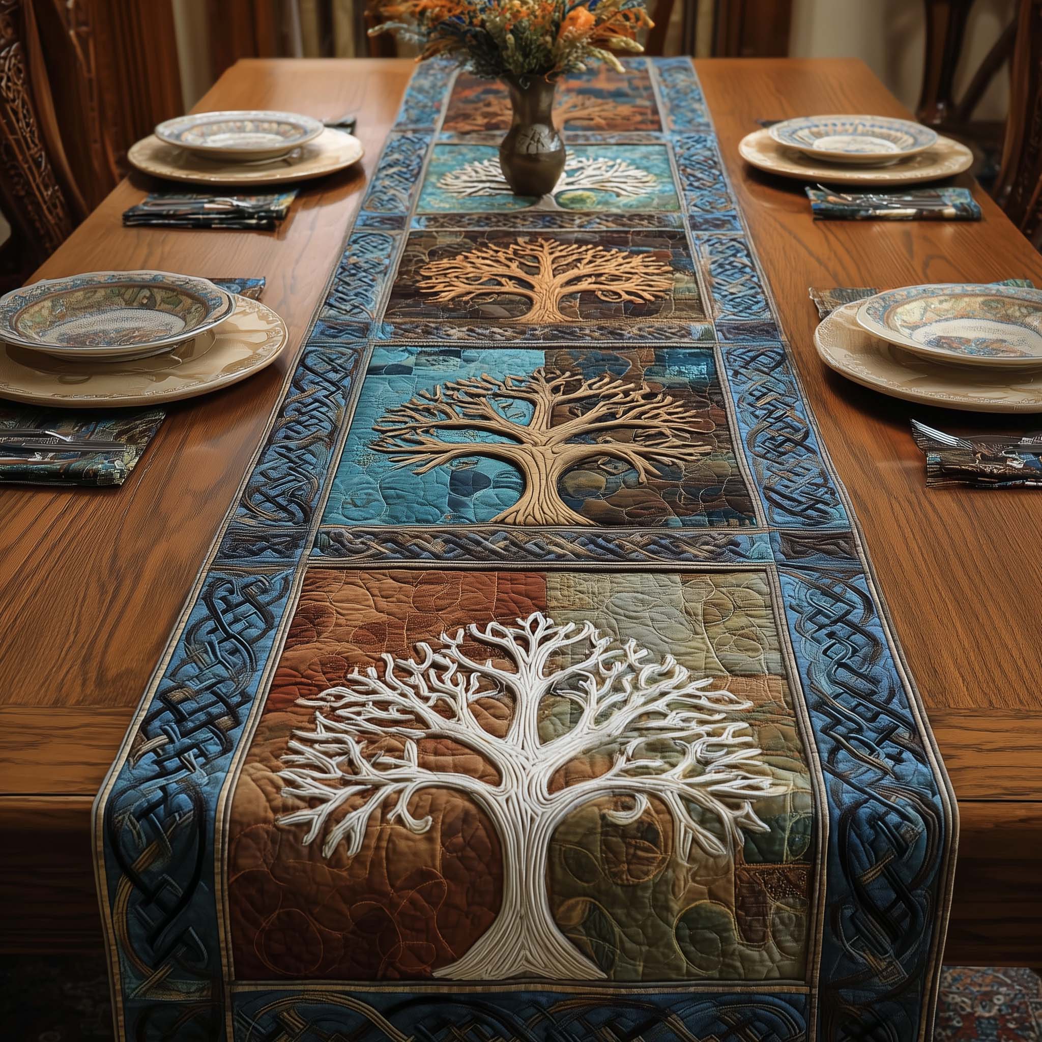 Celtic Roots Quilted Table Runner Dining Table Centerpiece Tree Of Life Gifts For Him