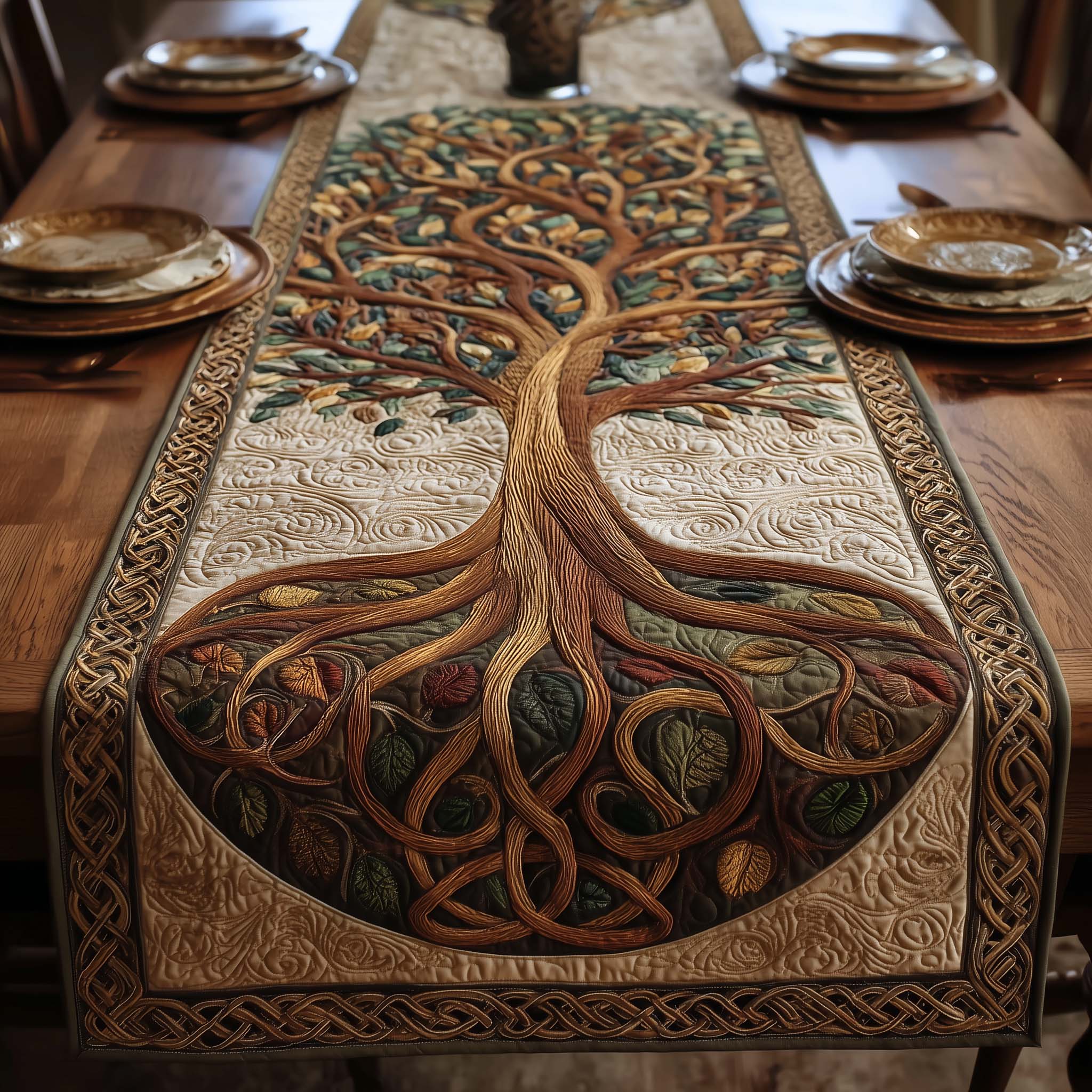 Celtic Roots Quilted Table Runner Dining Table Decor Tree Of Life Gifts For Her