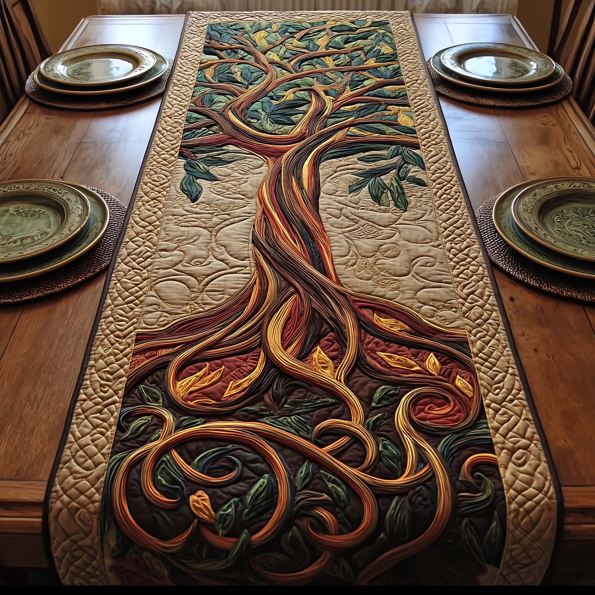 Celtic Roots Quilted Table Runner Runner Table Mat Tree Of Life Gifts For Adults